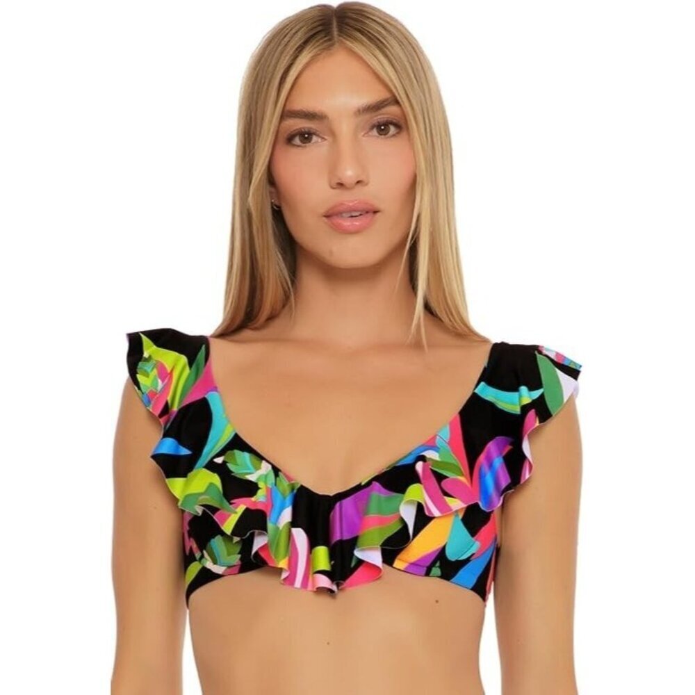 Trina Turk Birds of Paradise Underwire Ruffle Bikini Top Floral Print 10 NWT